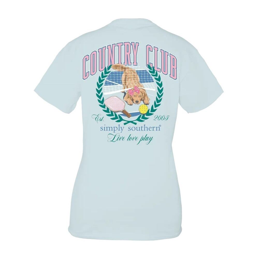 Simply Southern Country Club T-Shirt Golden Retriever Pickleball Top Women M NWT